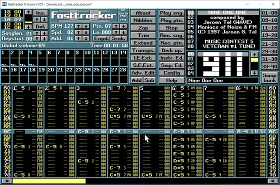 FT2 clone (ft2-clone)の画面
