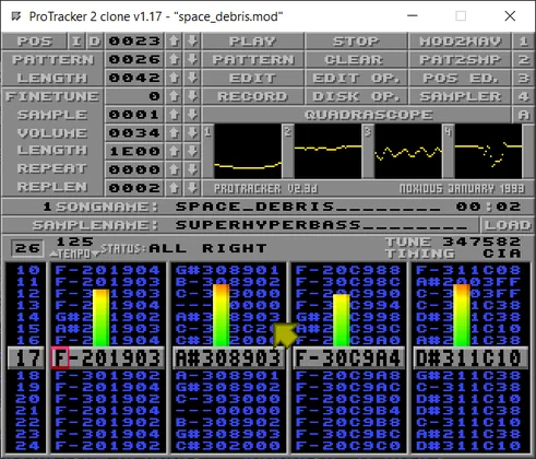 ProTracker 2 clone (pt2-clone)の画面