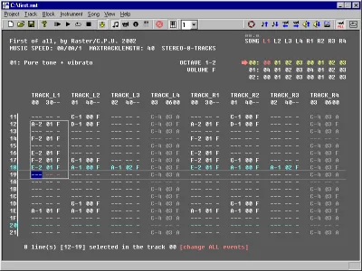 Raster Music Trackerの画面