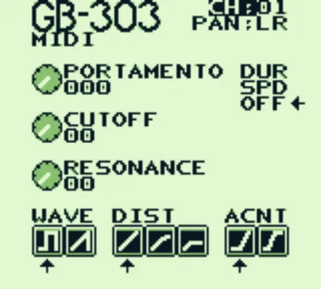 GB303 MIDIの画面