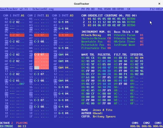 GoatTracker 2の画面